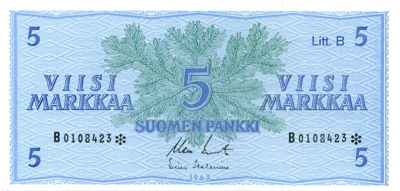 5 Markkaa 1963 Litt.B B0108423* kl.8
